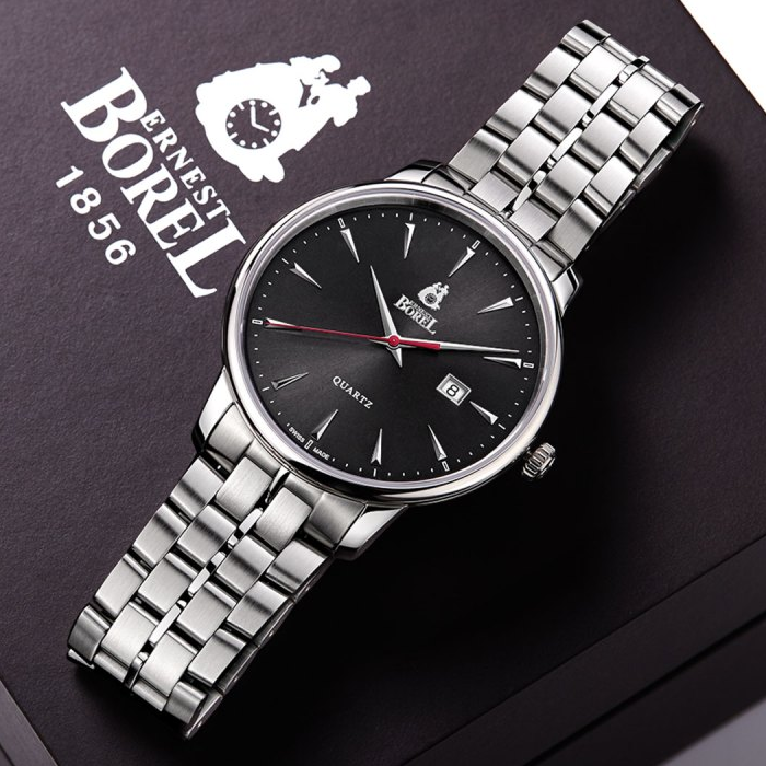 Мъжки ръчен часовник с кварцов механизъм - корпус от Стомана - Стоманена верижка - цвят Черен Червен