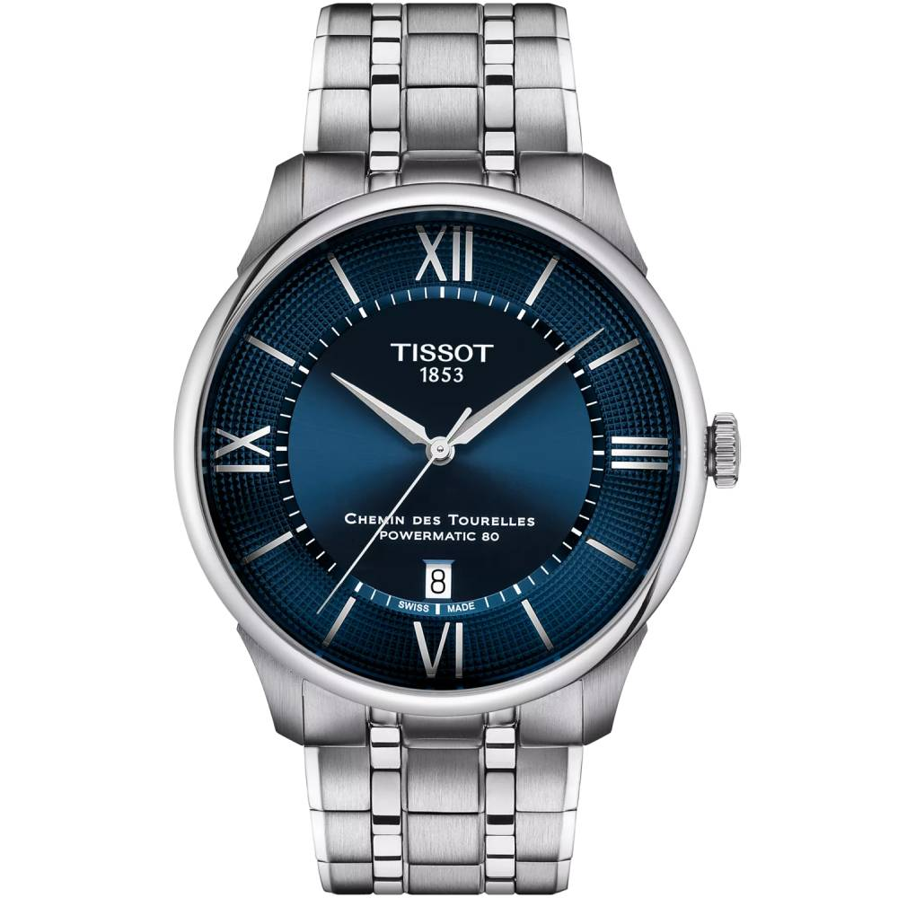 Мъжки ръчен часовник с автоматичен механизъм - корпус от Стомана - Стоманена верижка - цвят Син