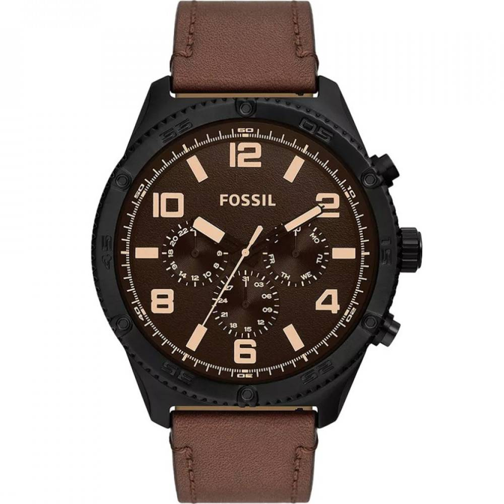 Мъжки ръчен часовник с кварцов механизъм - корпус от Стомана - Естествена кожа - цвят Кафяв Кафяв