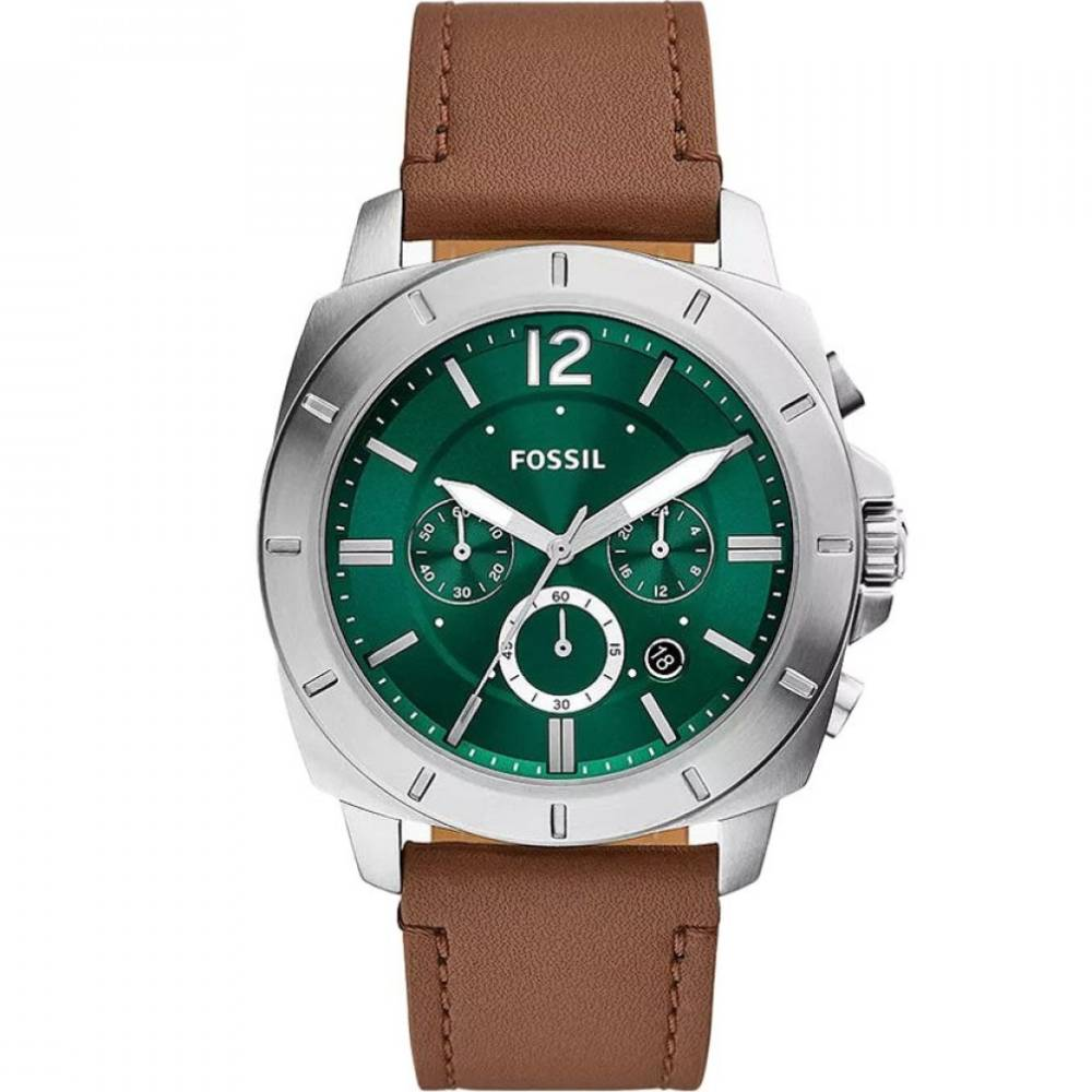 Мъжки ръчен часовник с кварцов механизъм - корпус от Стомана - Естествена кожа - цвят Зелен Зелен