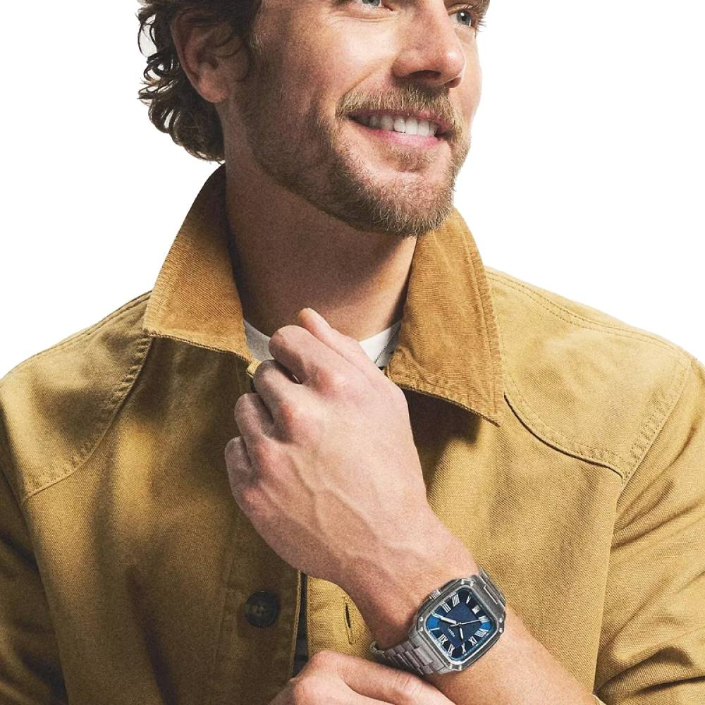 Мъжки ръчен часовник с кварцов механизъм - Стоманена верижка - цвят Син