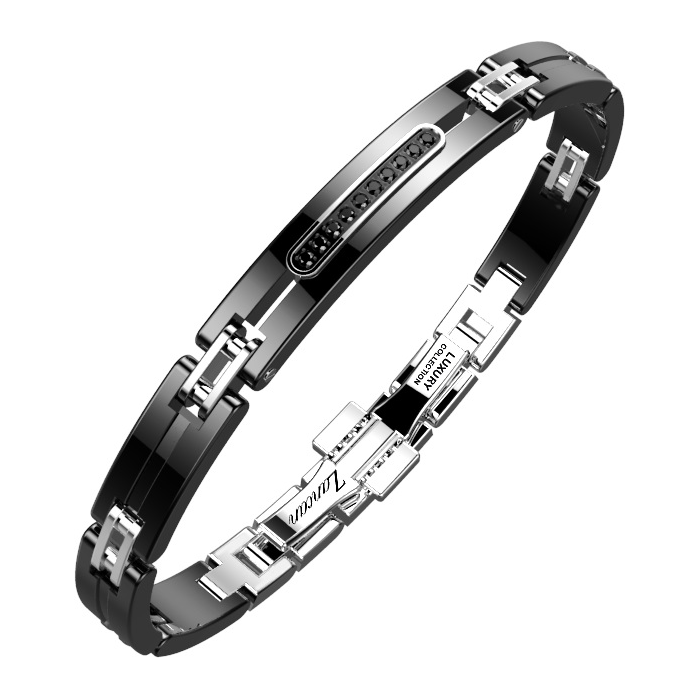 Мъжки гривна от 316l Медицинска стомана - с форма - Шпинел - Черно PVD покритие