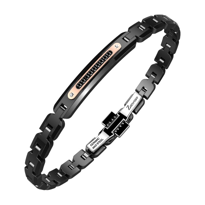 Мъжки гривна от Керамика Медицинска стомана - с форма - Шпинел - PVD покритие в розово злато