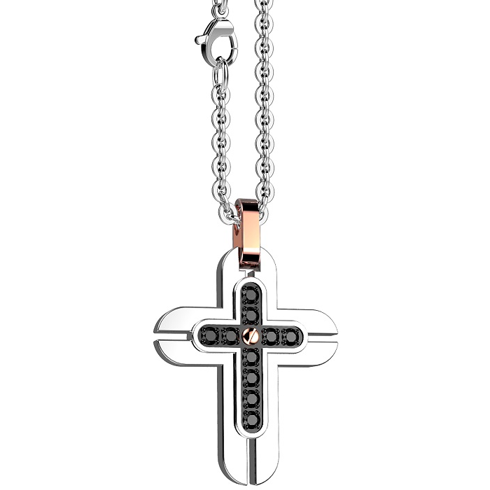 Мъжки колие от 316l Медицинска стомана - с форма Кръст - Шпинел - Черно PVD покритие
