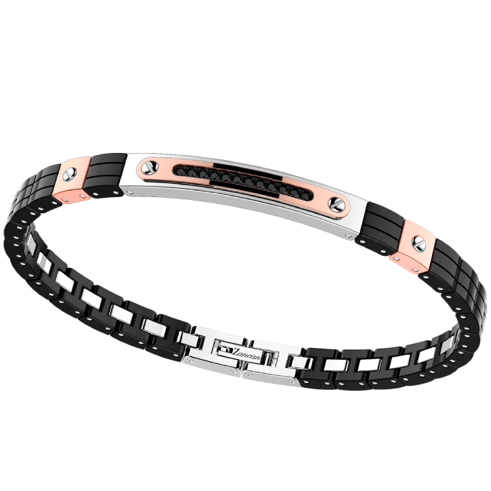 Мъжки гривна от 316l Медицинска стомана - с форма - Шпинел - PVD покритие в черно и розово злато