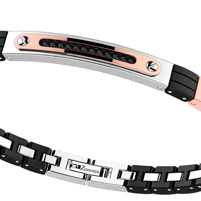 Мъжки гривна от 316l Медицинска стомана - с форма - Шпинел - PVD покритие в черно и розово злато