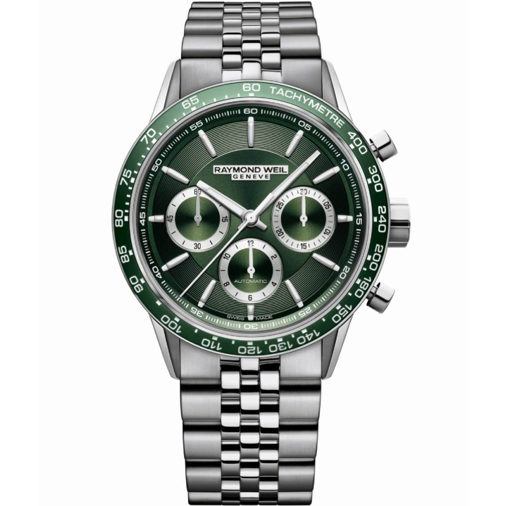 Мъжки ръчен часовник с автоматичен механизъм - корпус от Стомана и керамика - Стоманена верижка - цвят Зелен