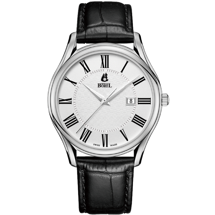 Ernest Borel GS708N-255BK Cosmic - Мъжки ръчен часовник с кварцов механизъм - корпус от Стомана - Естествена кожа - цвят Бял Черен