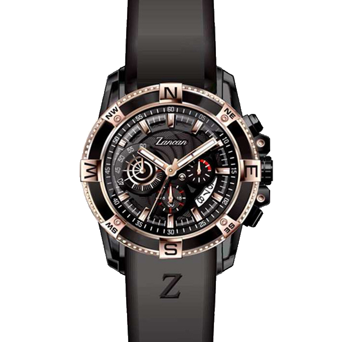 Мъжки ръчен часовник с кварцов механизъм - корпус от Стомана - Силиконова каишка - цвят Черен