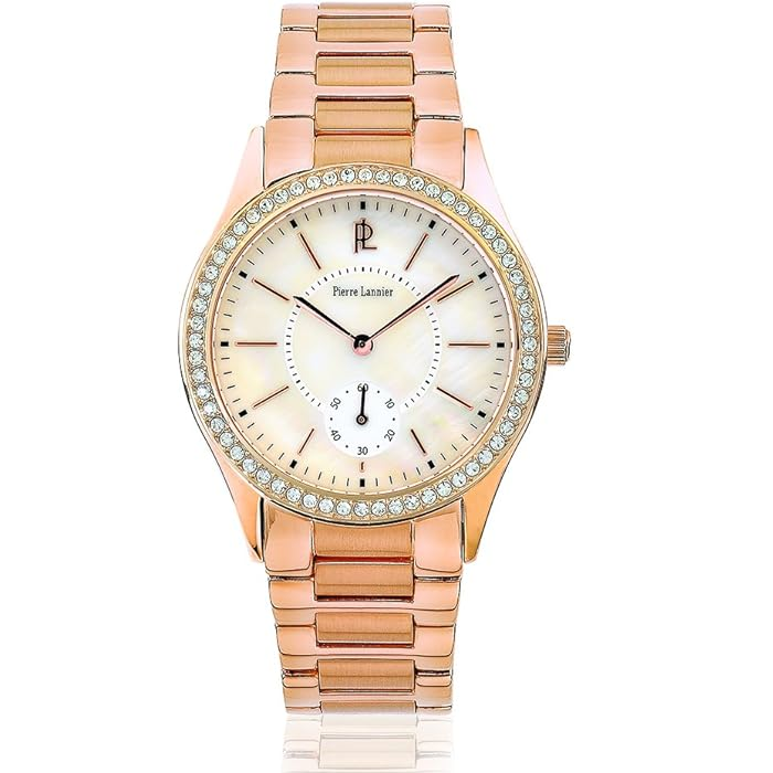 Дамски ръчен часовник с кварцов механизъм - корпус от Стомана - Стоманена верижка - цвят Седеф Розово Злато