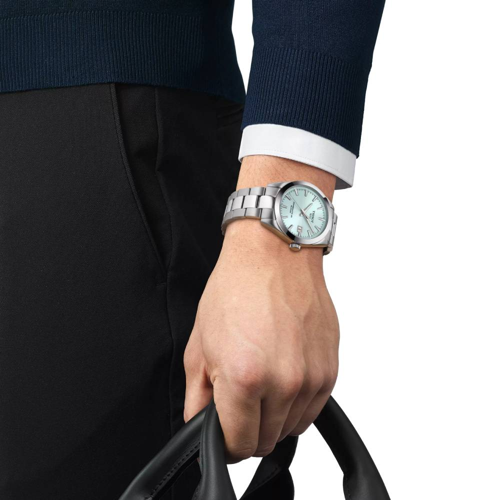 Мъжки ръчен часовник с автоматичен механизъм - корпус от Стомана - Стоманена верижка - цвят Син