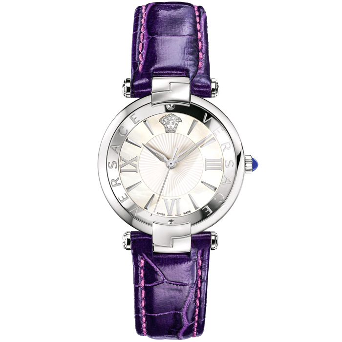 Дамски ръчен часовник с кварцов механизъм - корпус от Стомана - Естествена кожа - цвят Седеф Лилав