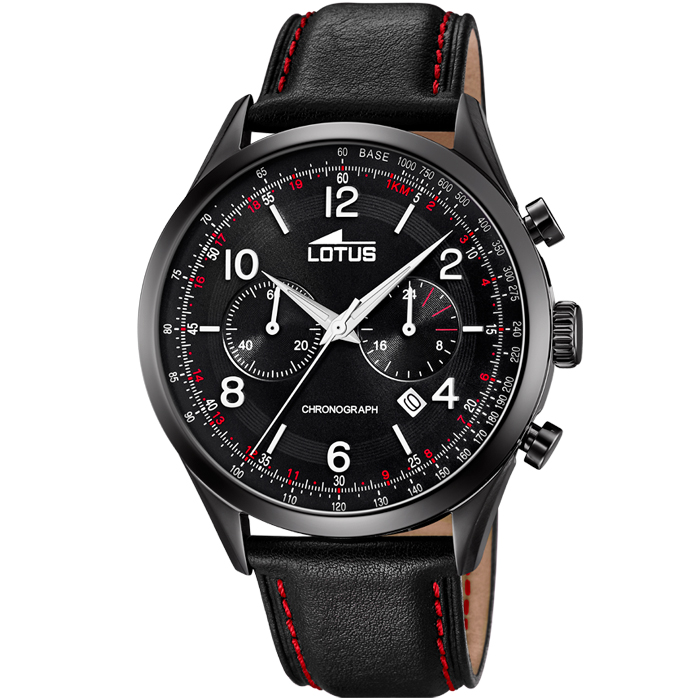 Мъжки ръчен часовник с кварцов механизъм - корпус от Стомана - Естествена кожа - цвят Черен Червен