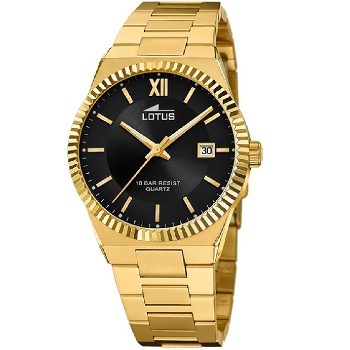 Мъжки ръчен часовник с кварцов механизъм - корпус от Стомана - Стоманена верижка - цвят Черен Злато