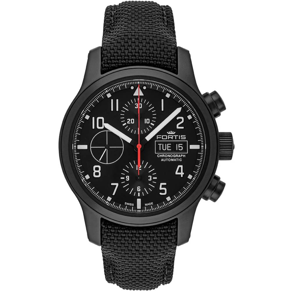 Мъжки ръчен часовник с автоматичен механизъм - корпус от Стомана - Текстил и естествена кожа - цвят Черен Черен