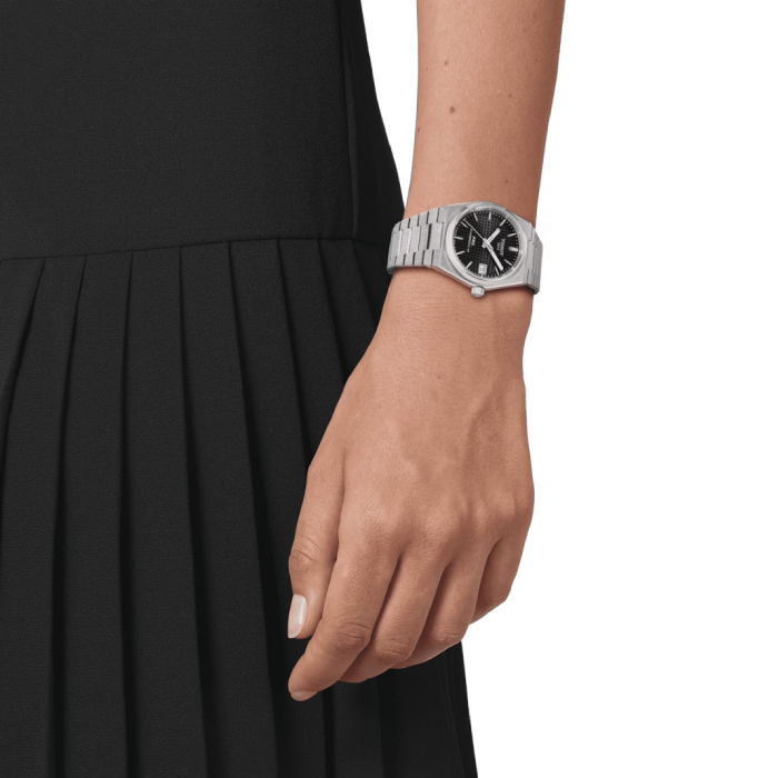 Дамски ръчен часовник с автоматичен механизъм - корпус от Стомана - Стоманена верижка - цвят Черен