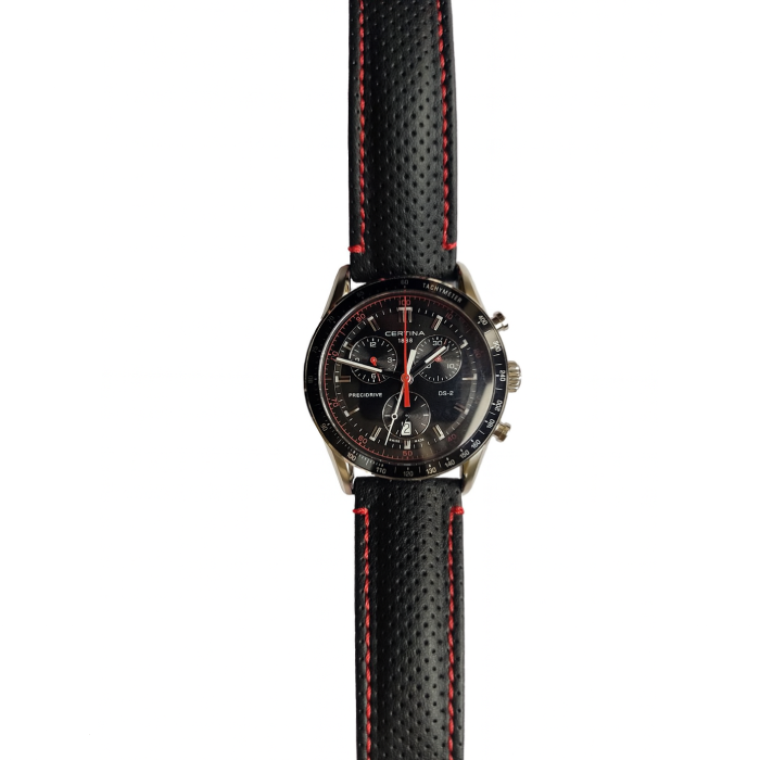 Мъжки ръчен часовник с кварцов механизъм - корпус от Стомана - Естествена кожа - цвят Черен Червен