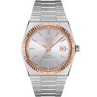 Мъжки ръчен часовник с автоматичен механизъм - корпус от 18К Злато - Стоманена верижка - цвят Сребрист Сив