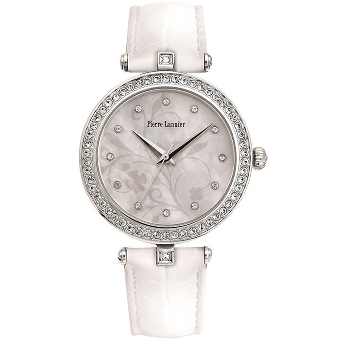 Дамски ръчен часовник с кварцов механизъм - корпус от Стомана - Естествена кожа - цвят Седеф Бял