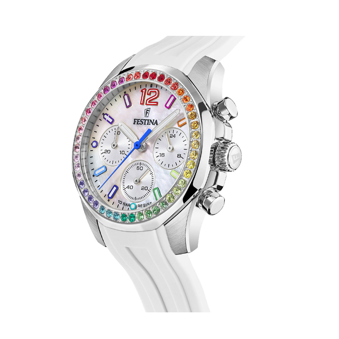 Дамски ръчен часовник с кварцов механизъм - корпус от Стомана - Силиконова каишка - цвят Седеф Бял