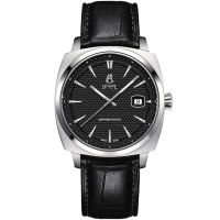 Мъжки ръчен часовник с кварцов механизъм - корпус от Стомана - Естествена кожа - цвят Черен Черен