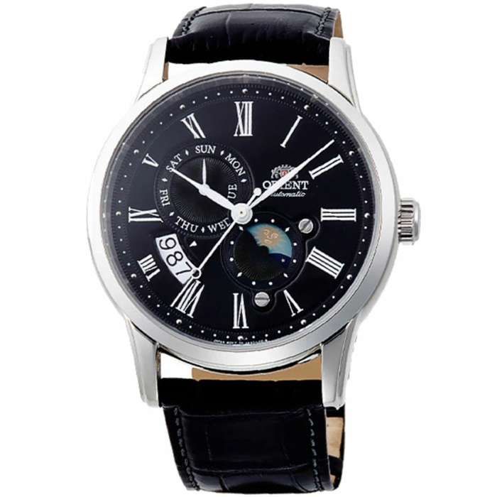 Мъжки ръчен часовник с автоматичен механизъм - корпус от Стомана - Естествена кожа - цвят Черен Черен