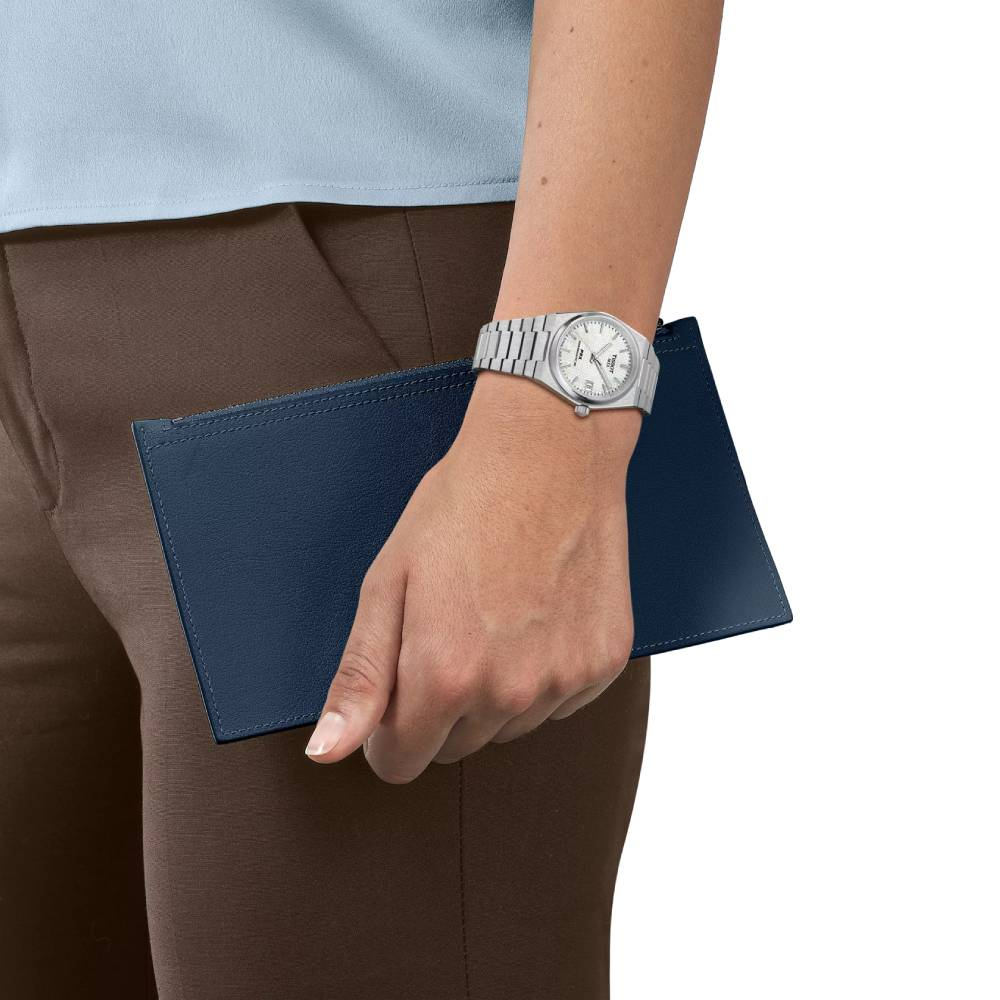 Дамски ръчен часовник с автоматичен механизъм - корпус от Стомана - Стоманена верижка - цвят Бял