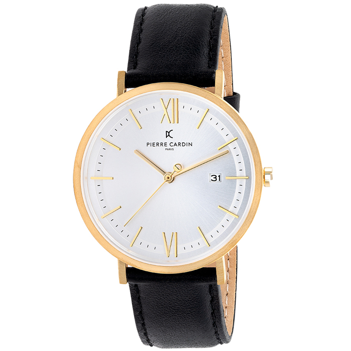 Montre Femme Pierre Cardin Belleville CBV.1113 - Quartz, Boîtier Or, Bracelet Cuir Noir