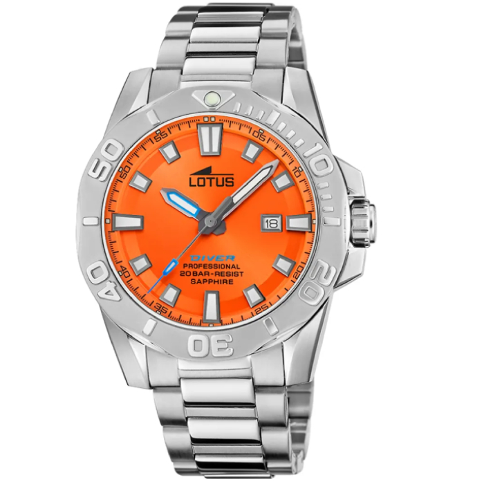 Мъжки ръчен часовник с кварцов механизъм - корпус от Стомана - Стоманена верижка - цвят Оранжев Сив