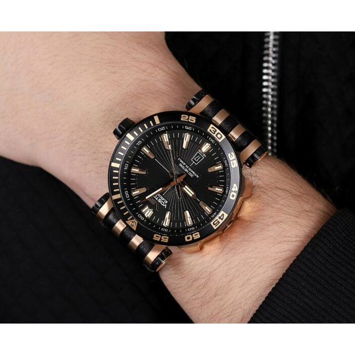 Мъжки ръчен часовник с автоматичен механизъм - корпус от Стомана - Естествена кожа - цвят Черен