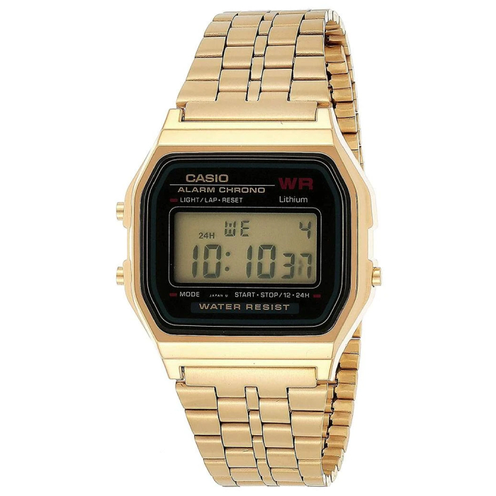 Мъжки ръчен часовник с кварцов механизъм - корпус от Полимер - Стоманена верижка - цвят Черен Злато