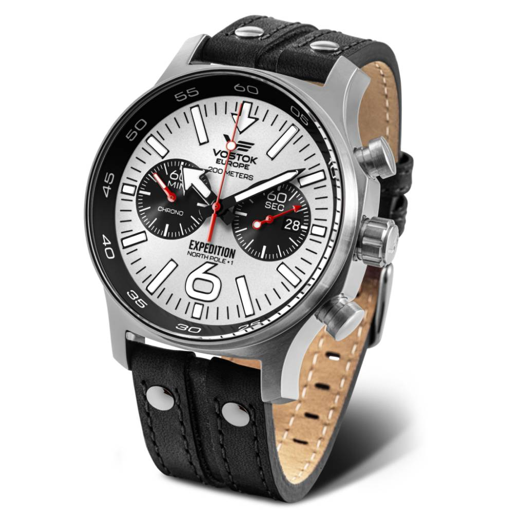 Мъжки ръчен часовник с кварцов механизъм - корпус от Стомана - Естествена кожа - цвят Бял Бял