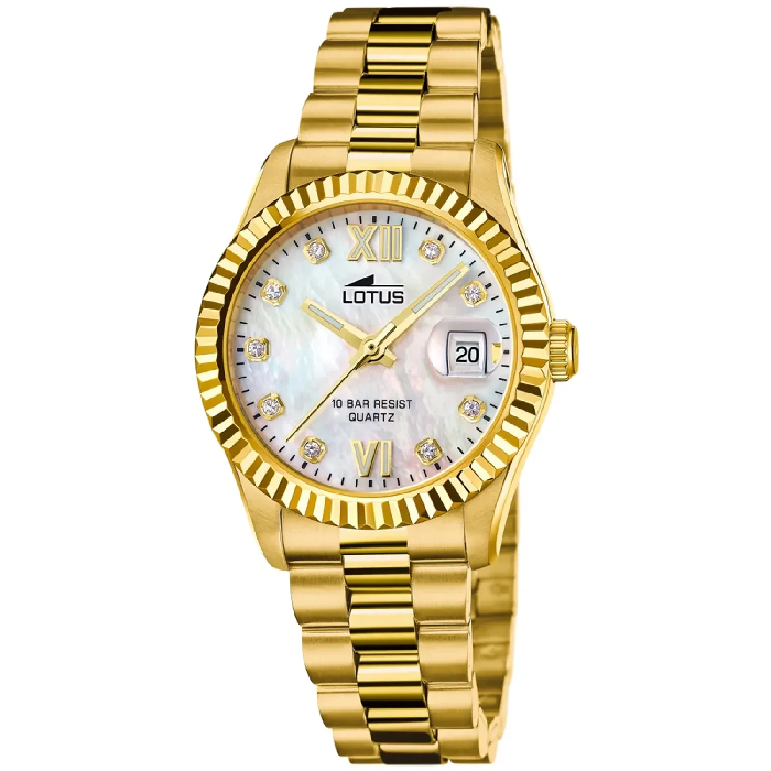 Дамски ръчен часовник с кварцов механизъм - корпус от Стомана - Стоманена верижка - цвят Седеф Злато