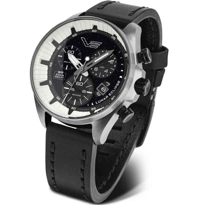 Мъжки ръчен часовник с кварцов механизъм - корпус от Стомана - Естествена кожа - цвят Черен Черен