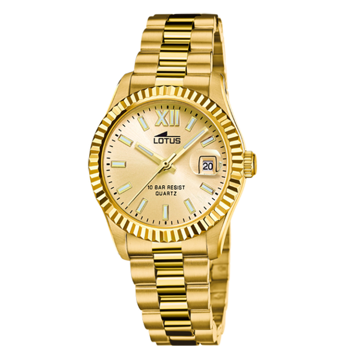 Дамски ръчен часовник с кварцов механизъм - корпус от Стомана - Стоманена верижка - цвят Злато Злато