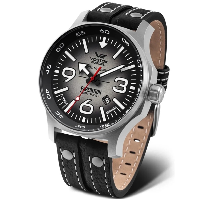 Vostok Europe YN55-595A639 Expedition North Pole-1 - Мъжки ръчен часовник с автоматичен механизъм - корпус от Стомана - Естествена кожа - цвят Черен Черен