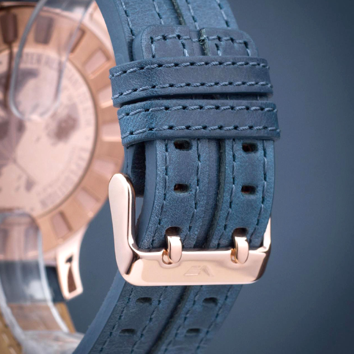 Мъжки ръчен часовник с автоматичен механизъм - корпус от Стомана - Естествена кожа - цвят Бял Син