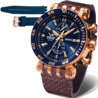 Мъжки ръчен часовник с кварцов механизъм - корпус от Стомана - Естествена кожа - цвят Син Зелен