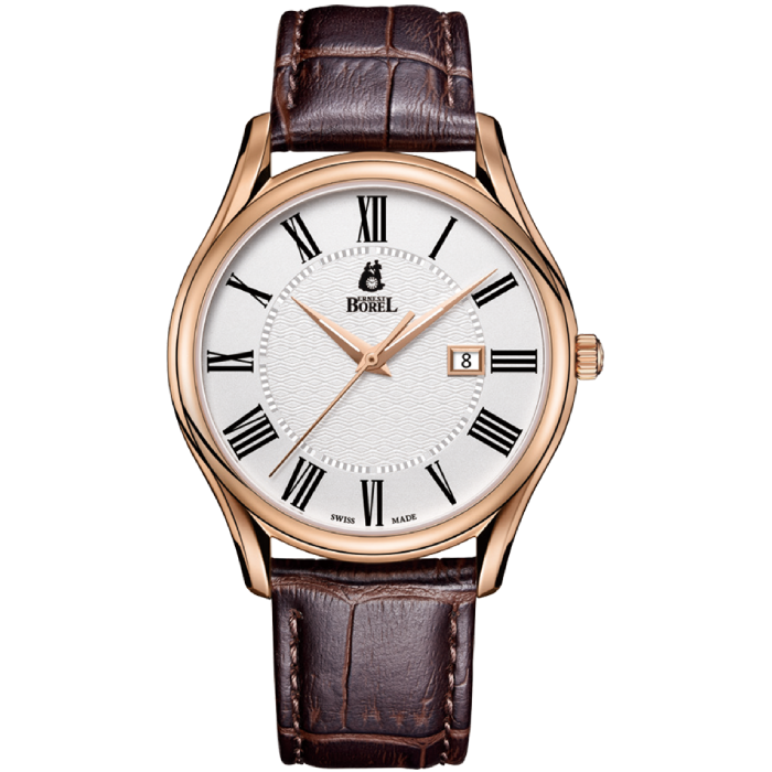 Ernest Borel GGR708N-251BR Cosmic - Мъжки ръчен часовник с кварцов механизъм - корпус от Стомана - Естествена кожа - цвят Бял Кафяв