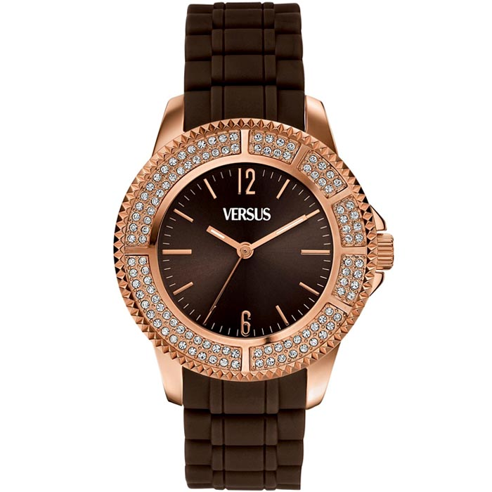 Дамски ръчен часовник с кварцов механизъм - корпус от Стомана - Силиконова каишка - цвят Кафяв Кафяв