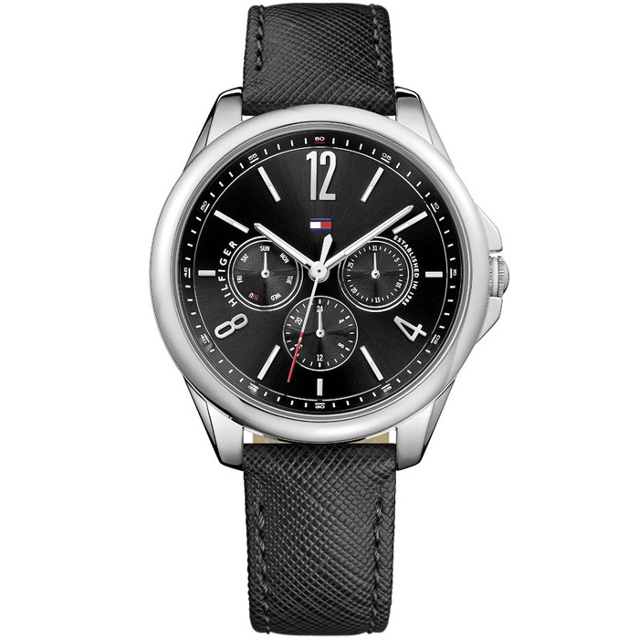 Дамски ръчен часовник с кварцов механизъм - корпус от Стомана - Естествена кожа - цвят Черен Черен